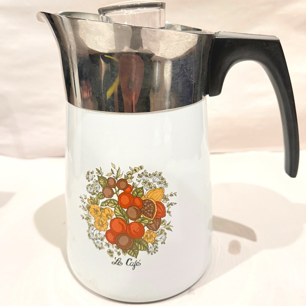 Corning Ware Spice of Life Le Café 6 Cup Stovetop Percolator P-146-8 1970s
